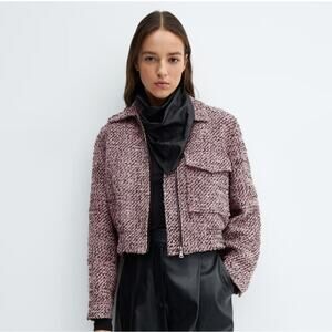 Mango MNG tweed bomber cropped jacket NEW Size SMALL